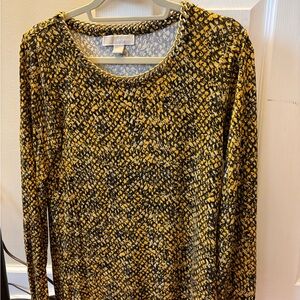 Michael Kors Black and Yellow Patterned Long Sleeve Blouse